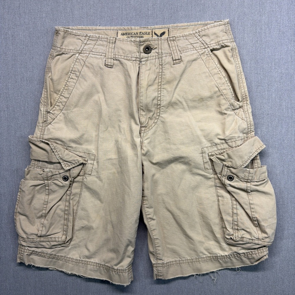 American Eagle Cargo Shorts Mens Khaki Tanβ Ripstop Cotton Y2K Skate 30x10